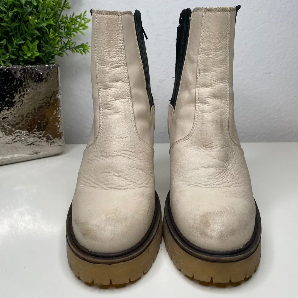 Free People James Chelsea Ankle Boots Cream Leather Platform Size 37 EU/6-6.5 US